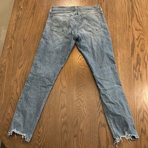 Hudson Krista Super skinny jeans, frayed hem, high rise, light wash, size 28
